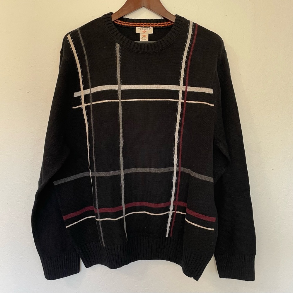 VINTAGE DOCKERS Mens‎ XL Cable Knit Sweater Geometric 90s Y2K Grandpa Cosby